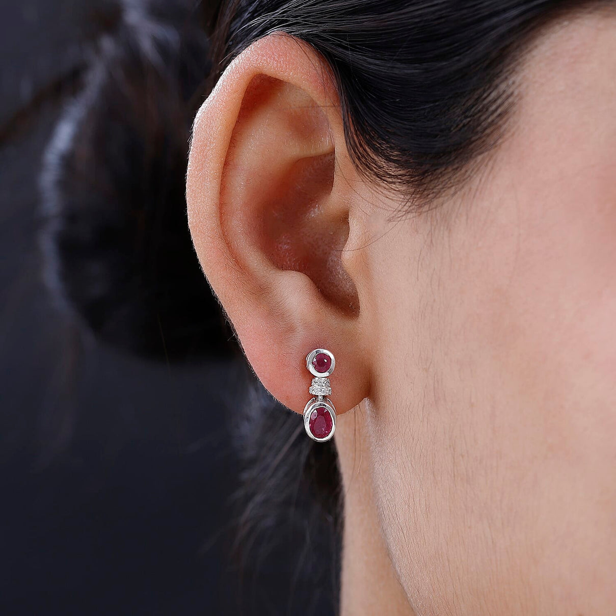 African Ruby &amp; Natural Zircon Dangle Earrings in Platinum Overlay Sterling Silver 1.95 Ct. 7544442 2
