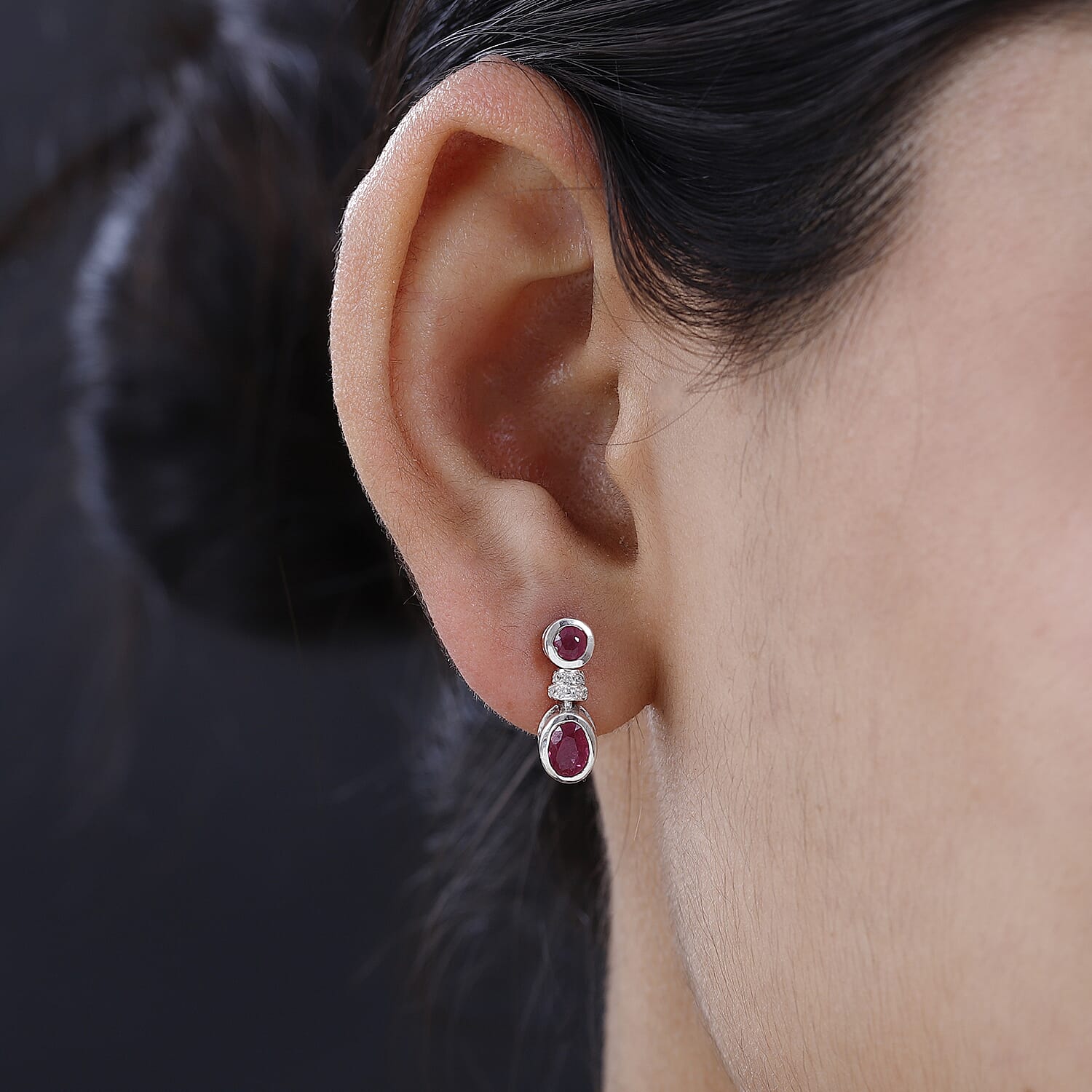 African Ruby &amp; Natural Zircon Dangle Earrings in Platinum Overlay Sterling Silver 1.95 Ct. 7544442 2