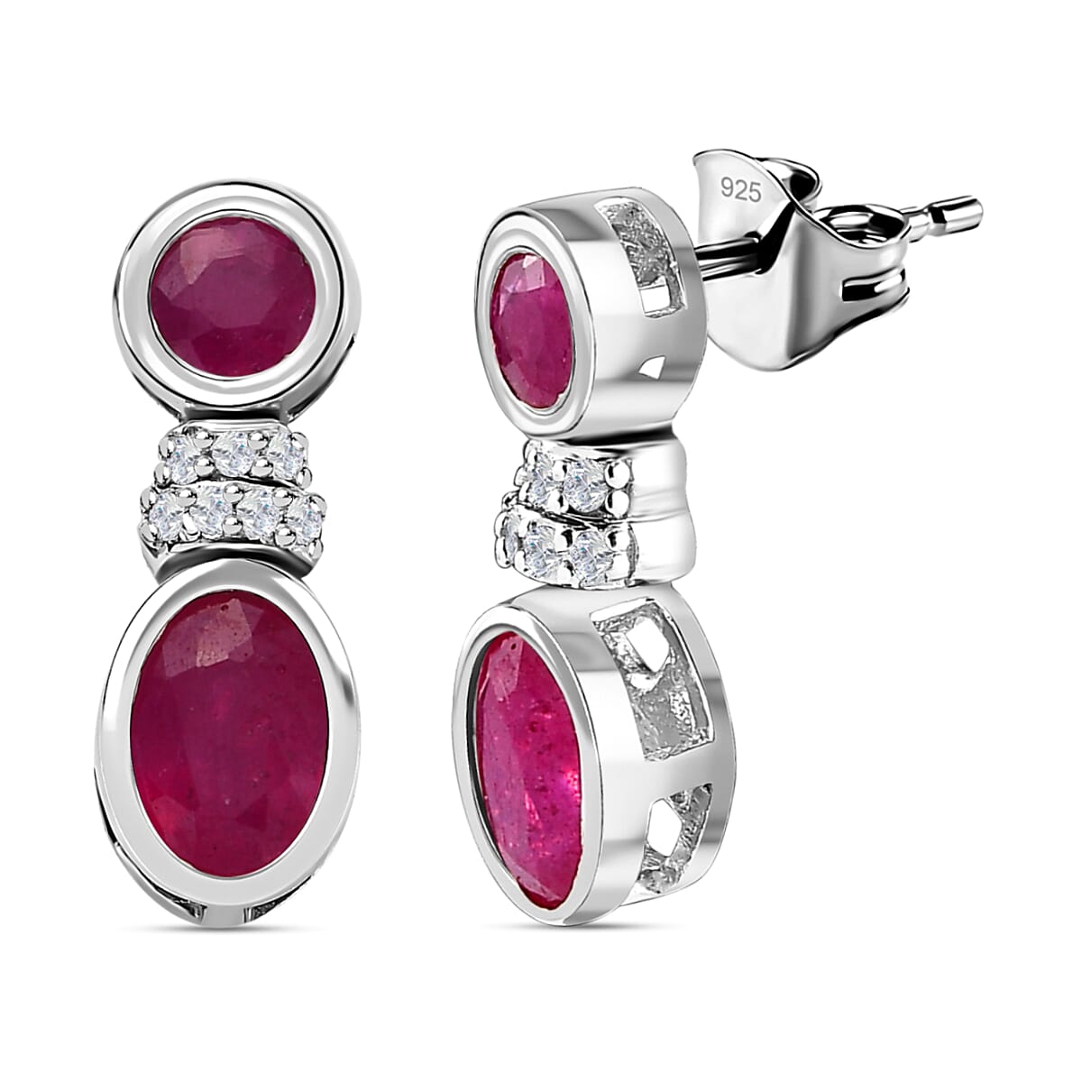 African Ruby &amp; Natural Zircon Dangle Earrings in Platinum Overlay Sterling Silver 1.95 Ct. 7544442 3