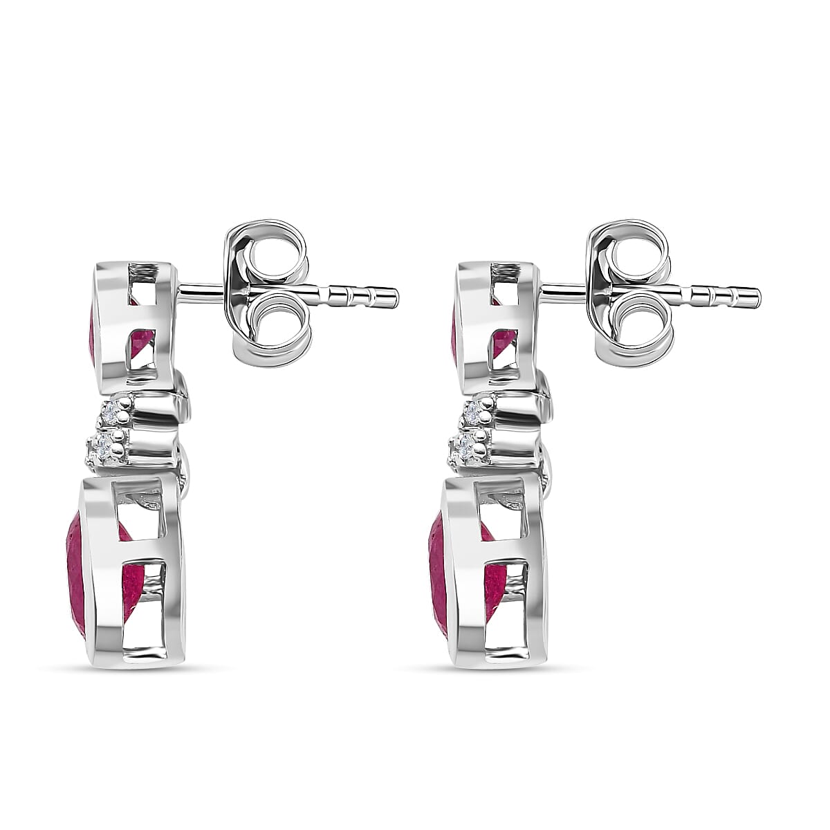 African Ruby &amp; Natural Zircon Dangle Earrings in Platinum Overlay Sterling Silver 1.95 Ct. 7544442 4