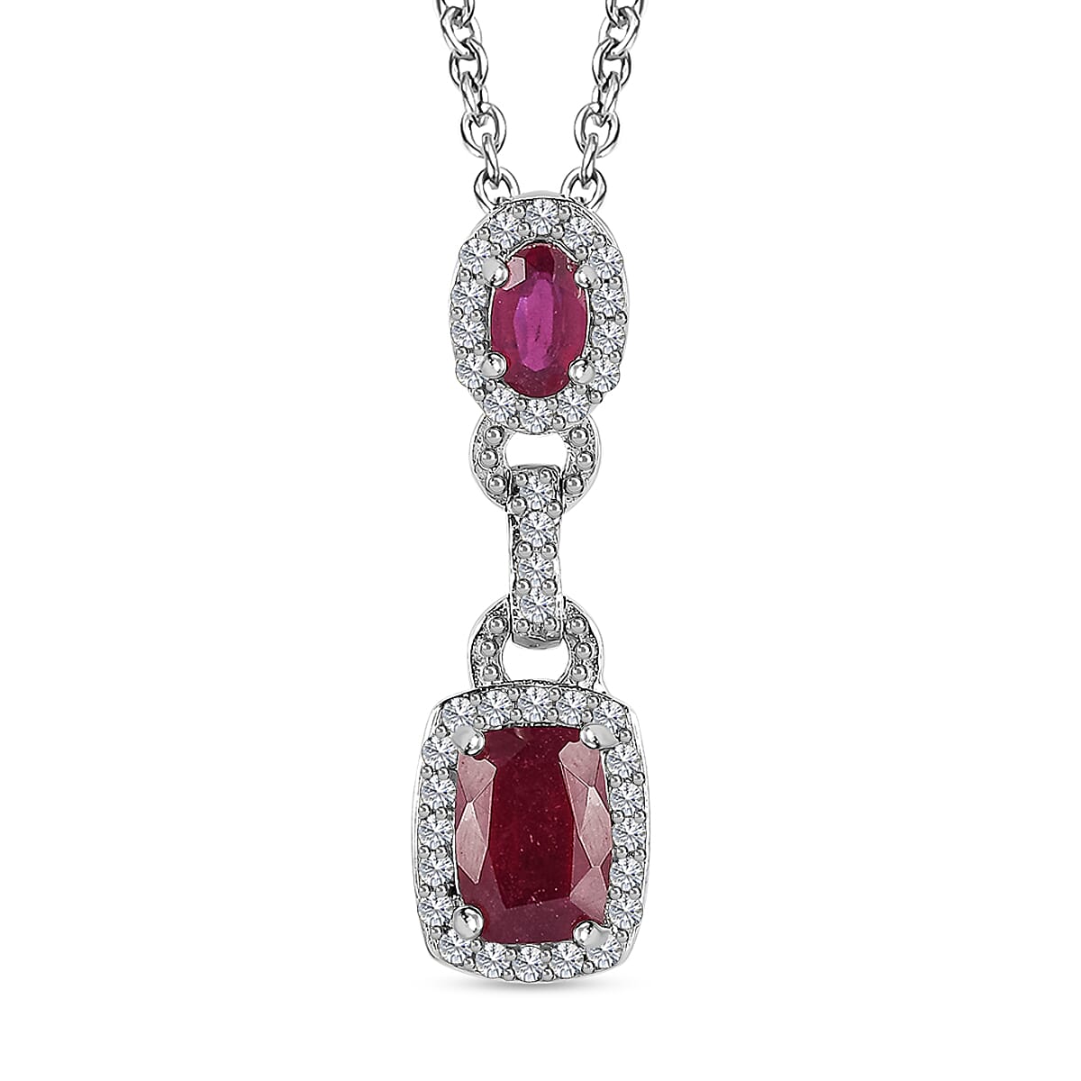 African Ruby &amp; Natural Zircon Pendant with Chain (Size 20) in Platinum Overlay Sterling Silver 2.89 Ct. 4171386 0