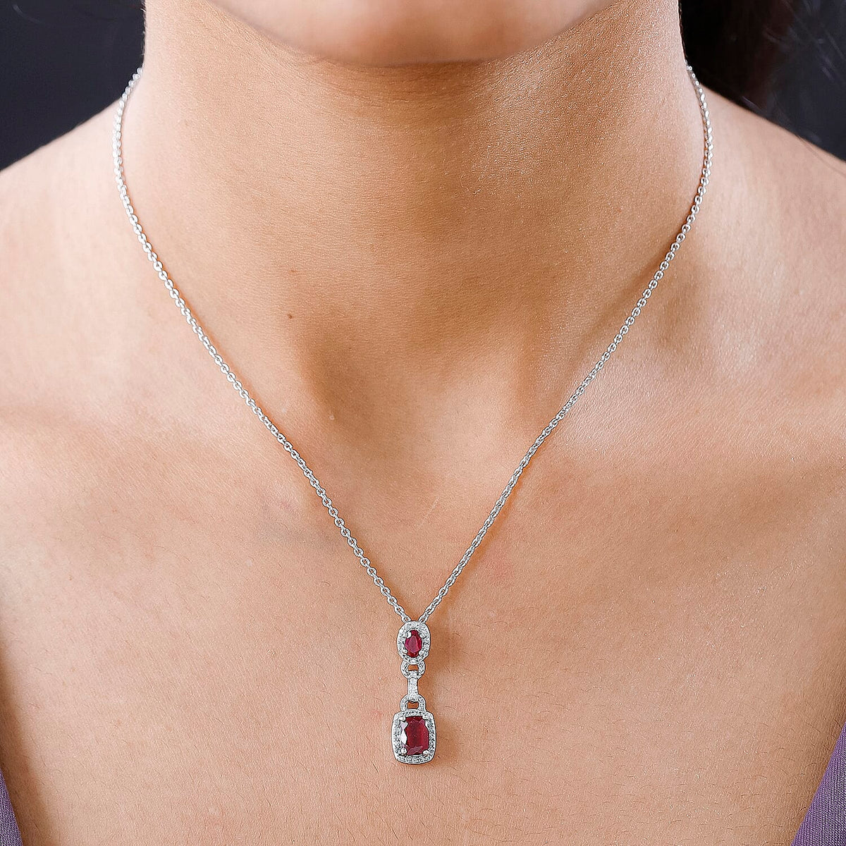 African Ruby &amp; Natural Zircon Pendant with Chain (Size 20) in Platinum Overlay Sterling Silver 2.89 Ct. 4171386 1