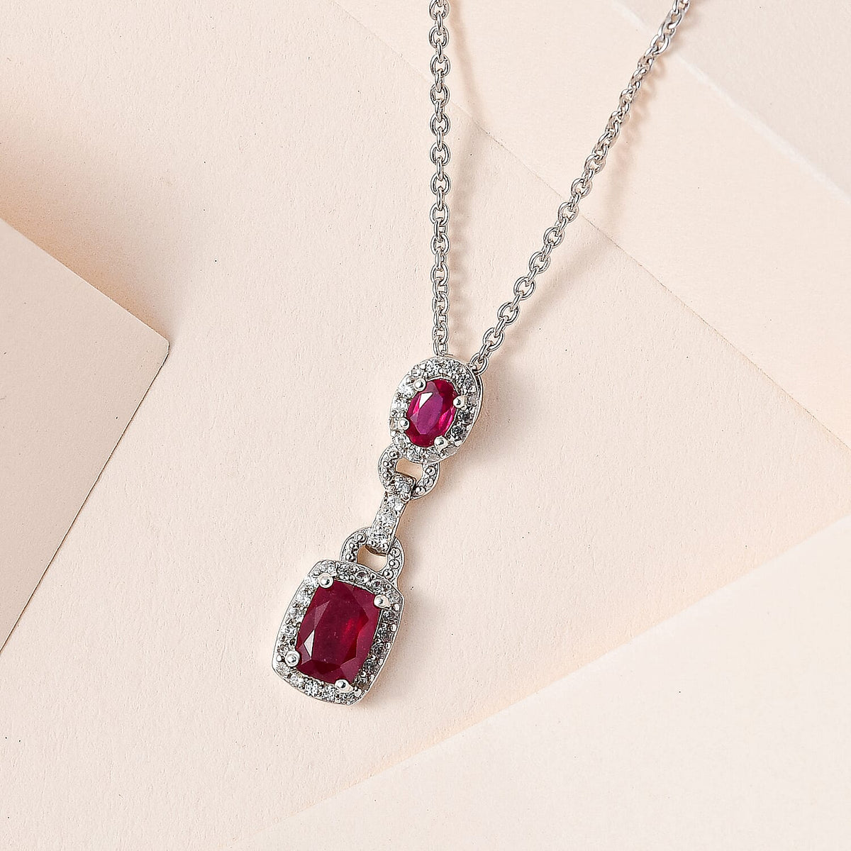African Ruby &amp; Natural Zircon Pendant with Chain (Size 20) in Platinum Overlay Sterling Silver 2.89 Ct. 4171386 2