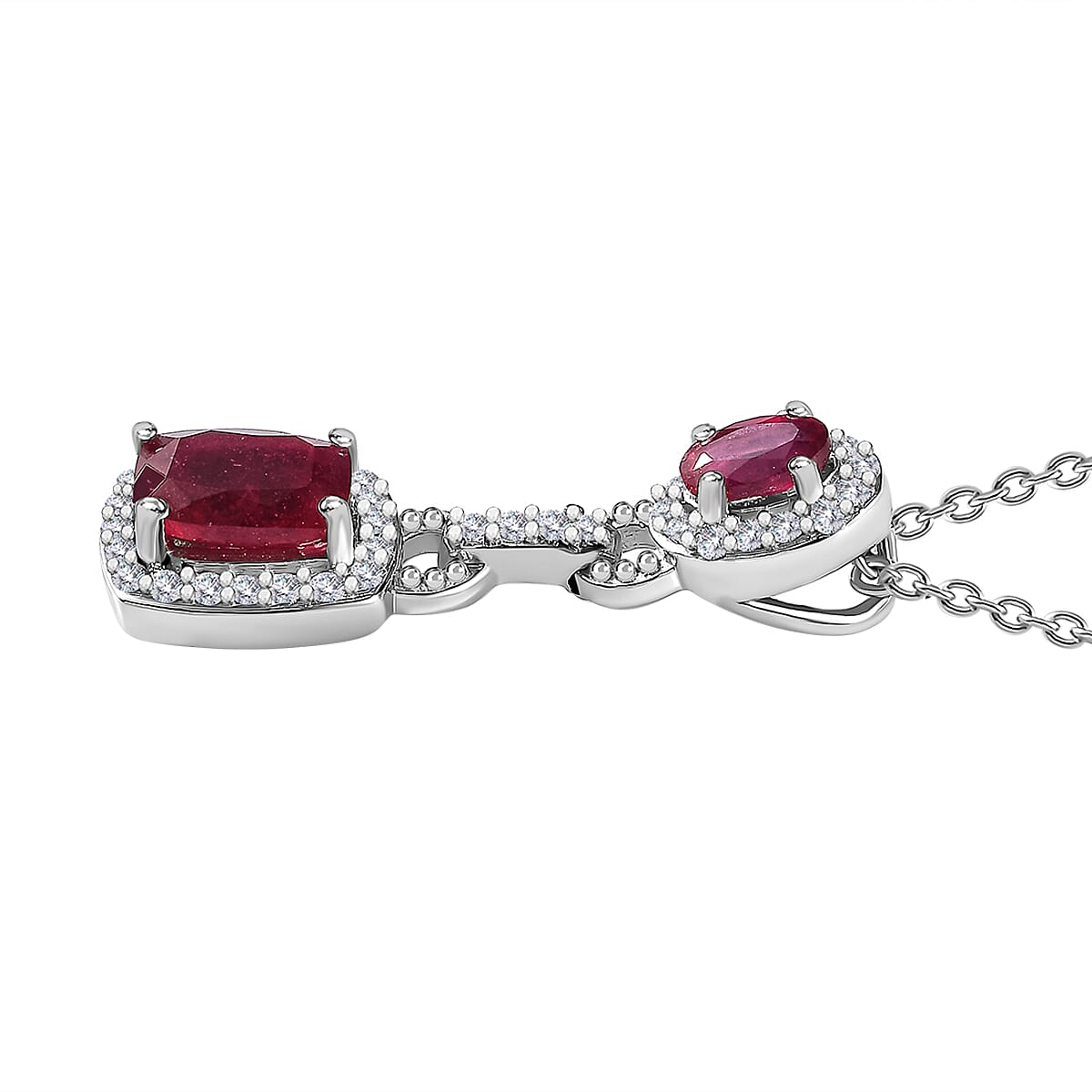 African Ruby &amp; Natural Zircon Pendant with Chain (Size 20) in Platinum Overlay Sterling Silver 2.89 Ct. 4171386 3