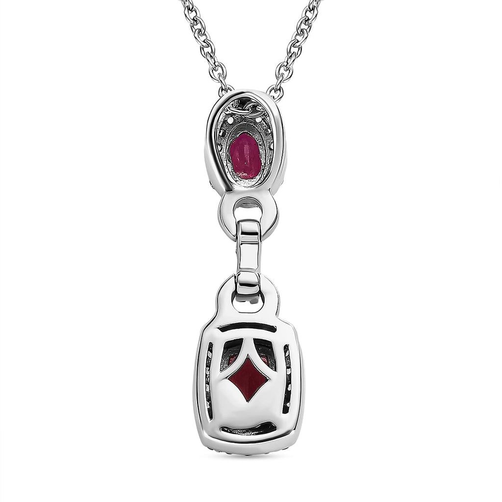 African Ruby & Natural Zircon Pendant with Chain (Size 20) in Platinum Overlay Sterling Silver 2.89 Ct.