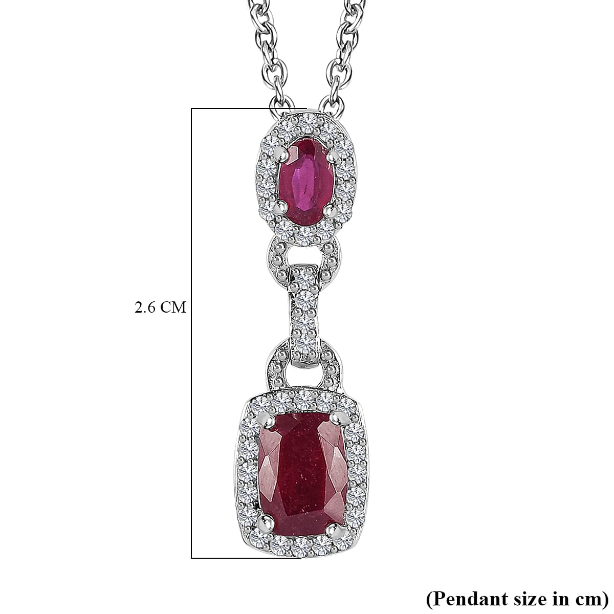 African Ruby &amp; Natural Zircon Pendant with Chain (Size 20) in Platinum Overlay Sterling Silver 2.89 Ct. 4171386 6