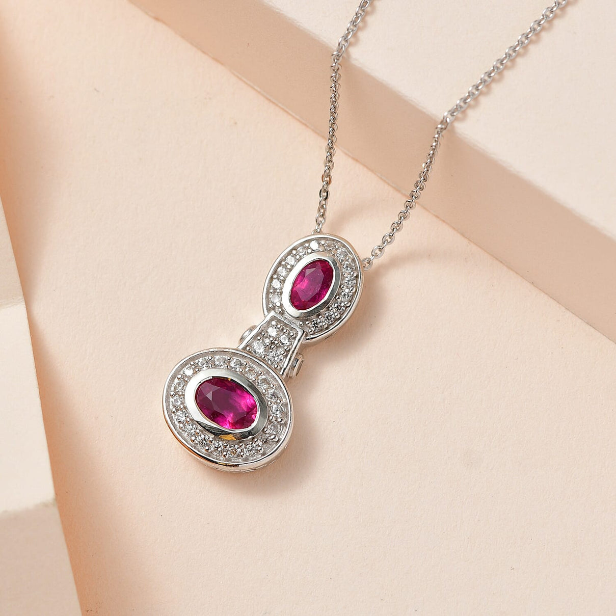 African Ruby &amp; Natural Zircon Pendant with Chain (Size 20) in Platinum Overlay Sterling Silver 1.69 Ct. 4171400 2
