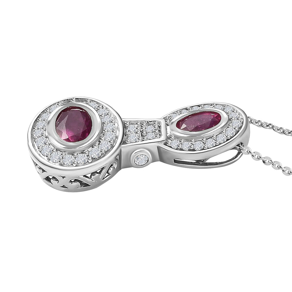 African Ruby & Natural Zircon Pendant with Chain (Size 20) in Platinum Overlay Sterling Silver 1.69 Ct.