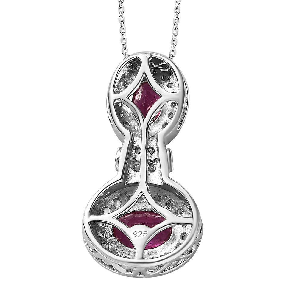 African Ruby & Natural Zircon Pendant with Chain (Size 20) in Platinum Overlay Sterling Silver 1.69 Ct.