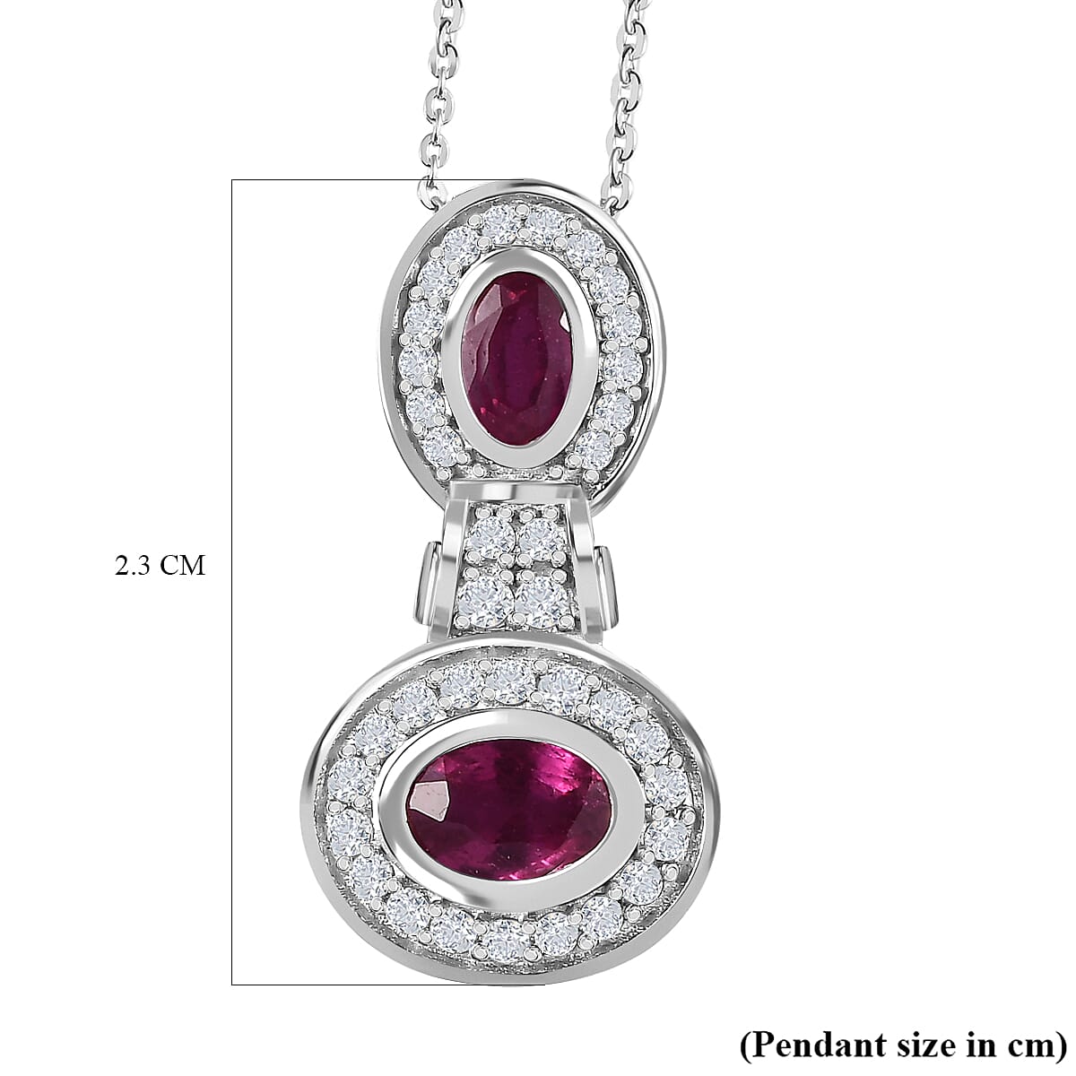 African Ruby &amp; Natural Zircon Pendant with Chain (Size 20) in Platinum Overlay Sterling Silver 1.69 Ct. 4171400 5