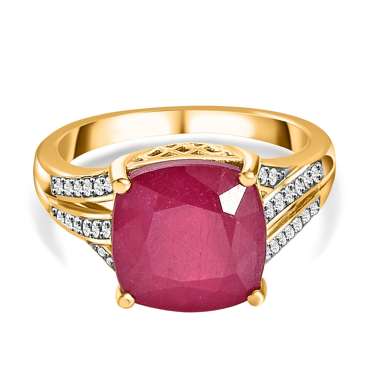 African Ruby &amp; Natural Zircon Ring in 18K Yellow Gold Vermeil Plated Sterling Silver 6.67 Ct. 7544461 0