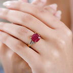 African Ruby & Natural Zircon Ring in 18K Yellow Gold Vermeil Plated Sterling Silver 6.67 Ct.