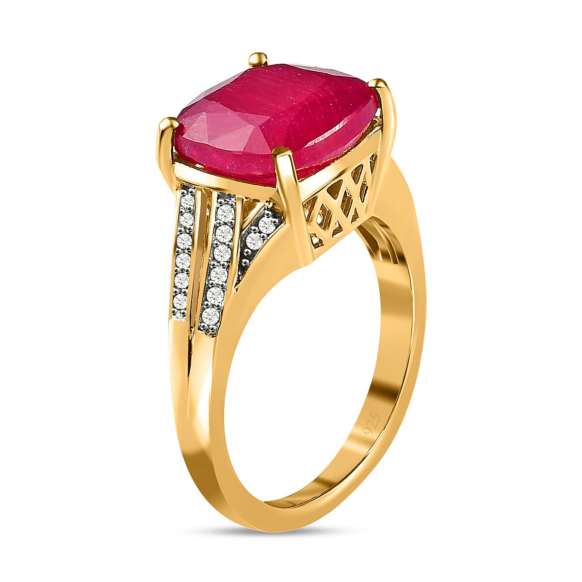 African Ruby &amp; Natural Zircon Ring in 18K Yellow Gold Vermeil Plated Sterling Silver 6.67 Ct. 7544461 3