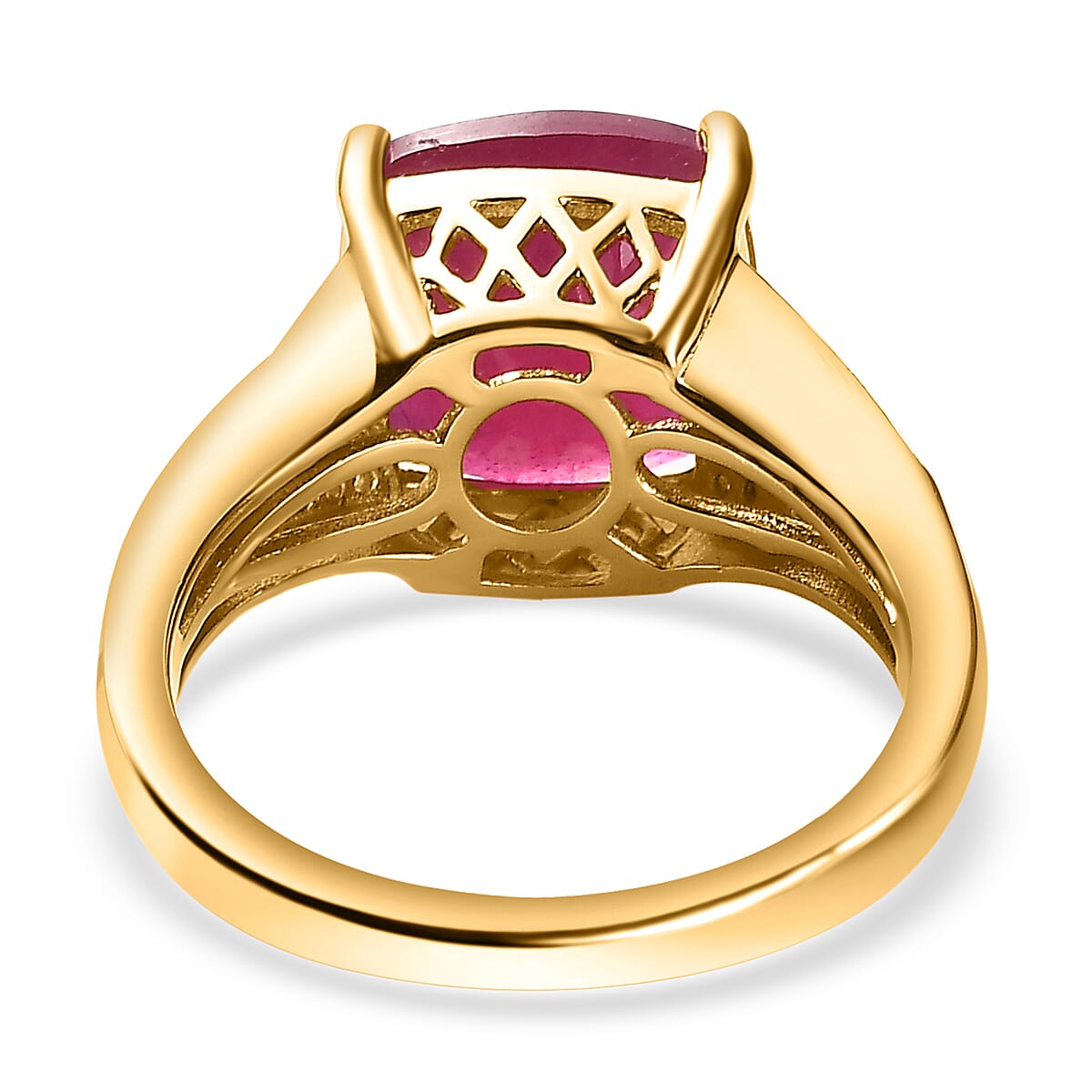 African Ruby &amp; Natural Zircon Ring in 18K Yellow Gold Vermeil Plated Sterling Silver 6.67 Ct. 7544461 4