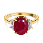 African Ruby & Natural Zircon Ring in 18K Yellow Gold Vermeil Plated Sterling Silver 4.11 Ct.