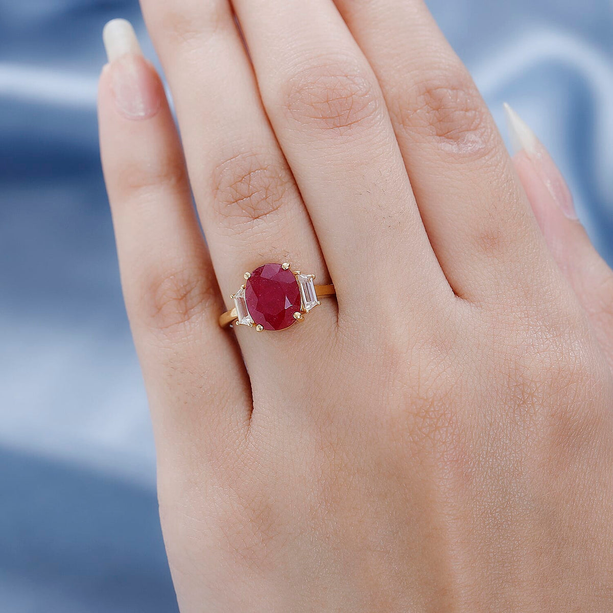 African Ruby &amp; Natural Zircon Ring in 18K Yellow Gold Vermeil Plated Sterling Silver 4.11 Ct. 7551844 2