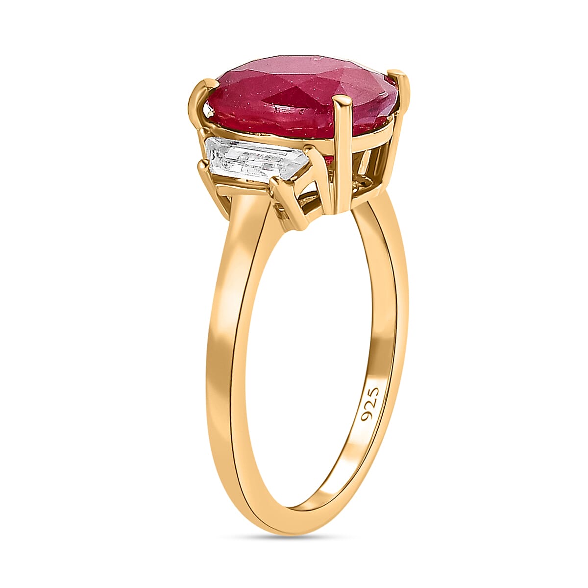 African Ruby &amp; Natural Zircon Ring in 18K Yellow Gold Vermeil Plated Sterling Silver 4.11 Ct. 7551844 3