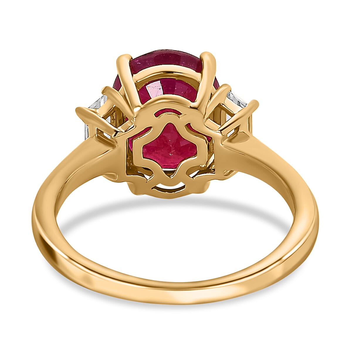 African Ruby &amp; Natural Zircon Ring in 18K Yellow Gold Vermeil Plated Sterling Silver 4.11 Ct. 7551844 4