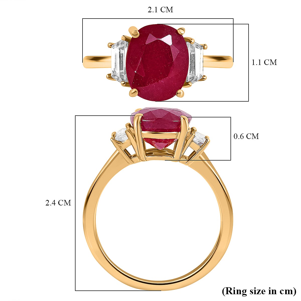 African Ruby &amp; Natural Zircon Ring in 18K Yellow Gold Vermeil Plated Sterling Silver 4.11 Ct. 7551844 5