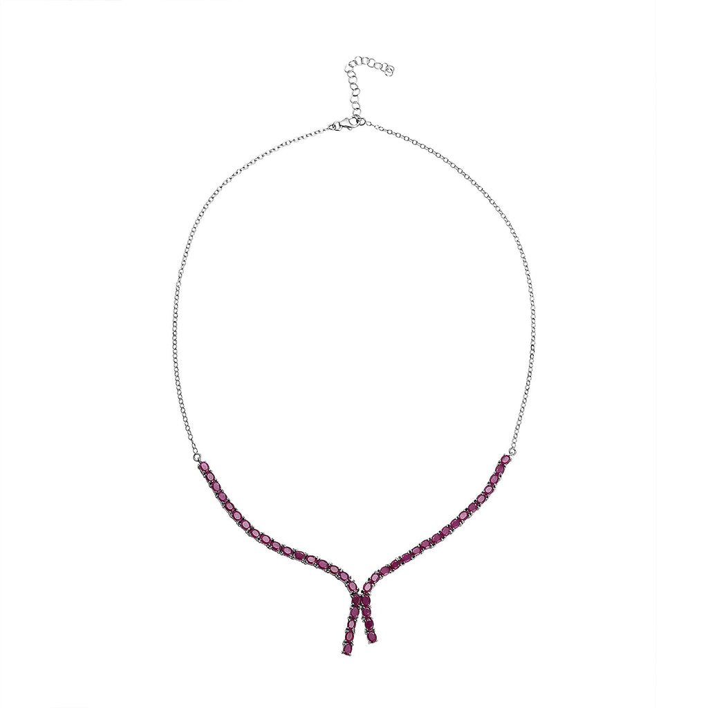 African Ruby Necklace (Size 19-2) in Rhodium Overlay Sterling Silver 10.75 Ct, Silver Wt. 7.56 Gms