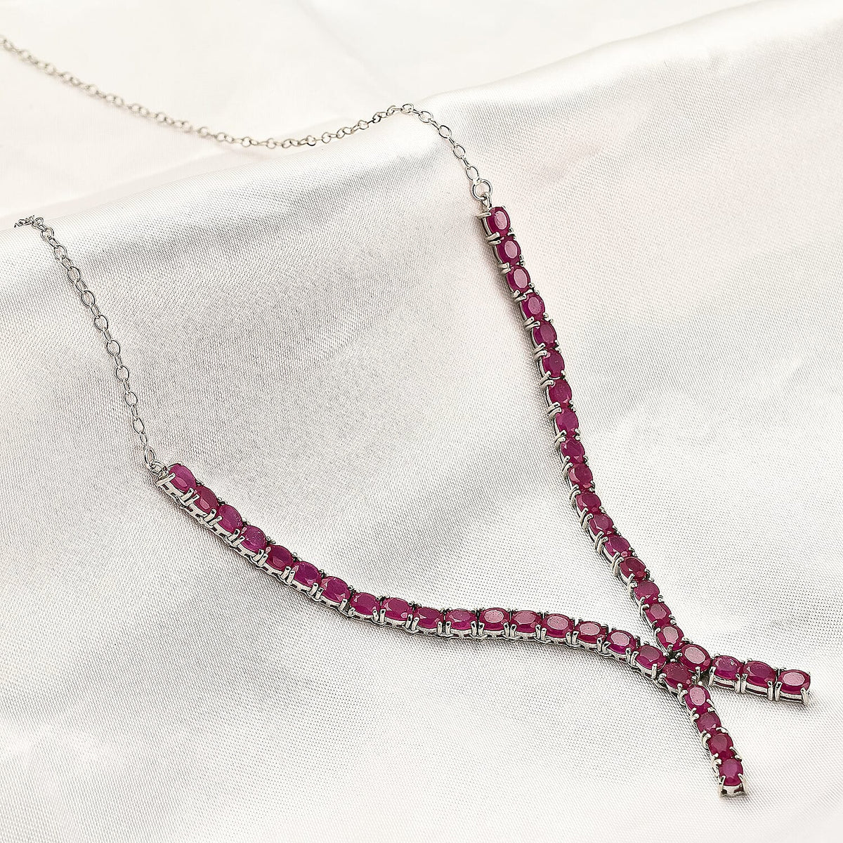 African Ruby Necklace (Size 19-2) in Rhodium Overlay Sterling Silver 10.75 Ct, Silver Wt. 7.56 Gms 7256097 2