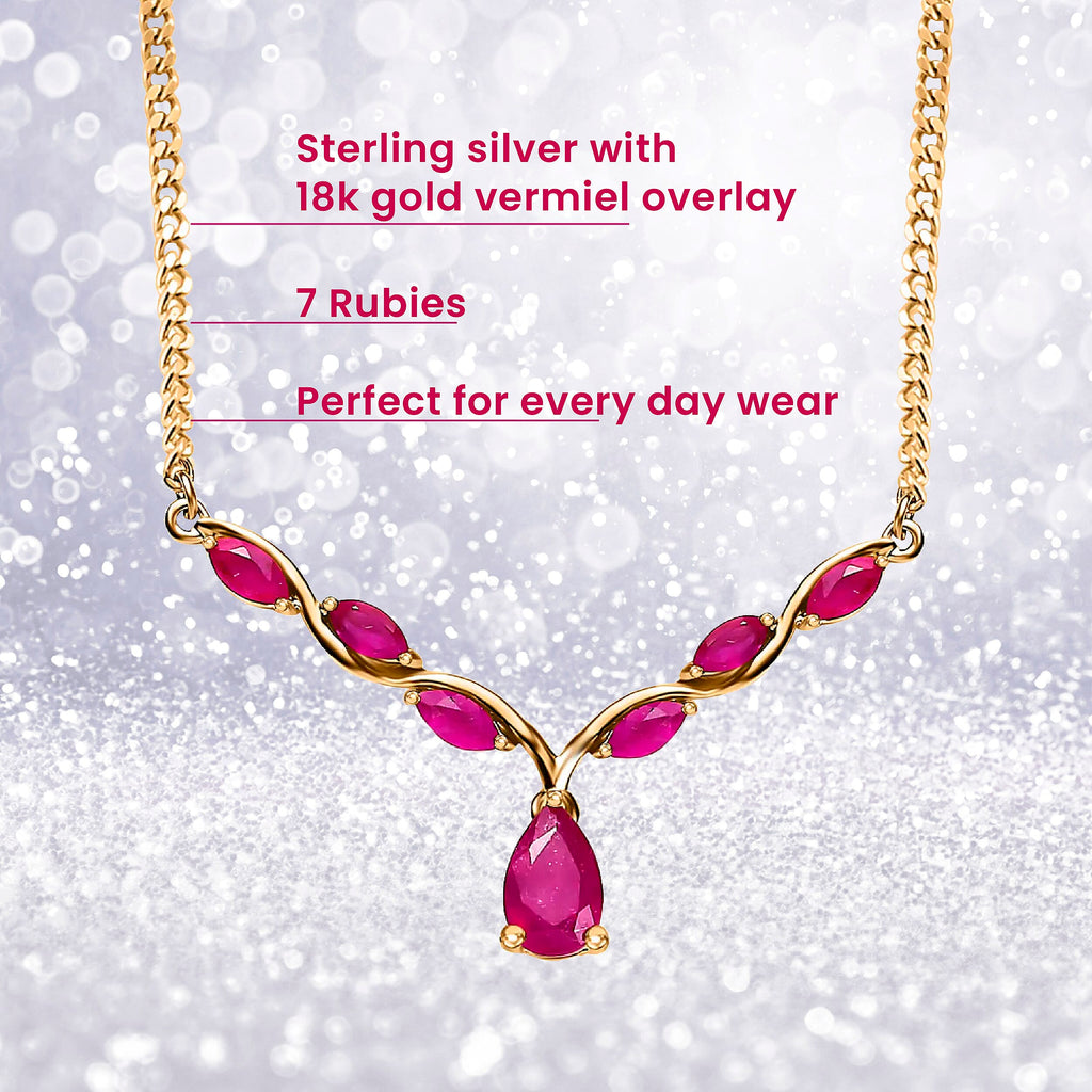 African Ruby Necklace (Size - 20) in 18K Vermeil Yellow Gold Plated Sterling Silver 2.50 Ct, Silver Wt 6.26 Gms