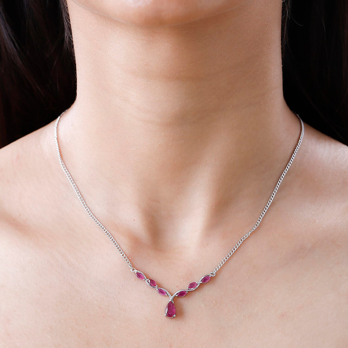 African Ruby Necklace (Size - 20) in Platinum Overlay Sterling Silver 7564959 2
