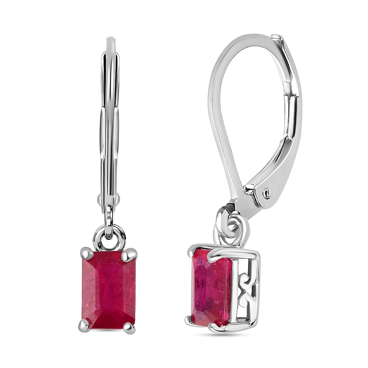African Ruby (Oct) Lever Back Earrings in Rhodium Sterling Silver    2.0 Ct. 2238189 0