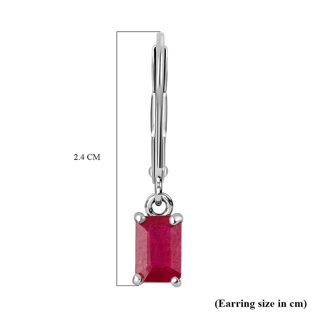 African Ruby (Oct) Lever Back Earrings in Rhodium Sterling Silver    2.0 Ct.