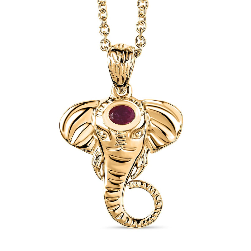 African Ruby Elephant Head Pendant with Chain (Size 20)