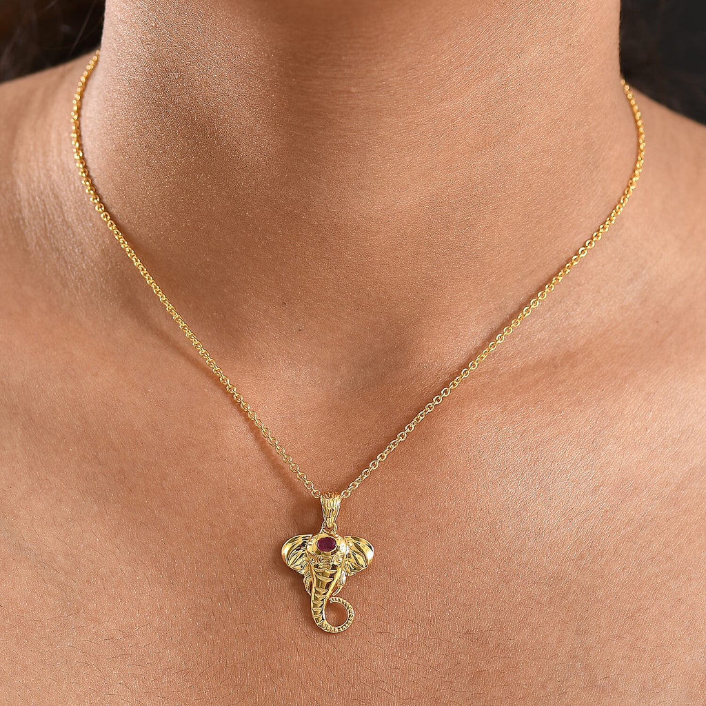 African Ruby Elephant Head Pendant with Chain (Size 20)