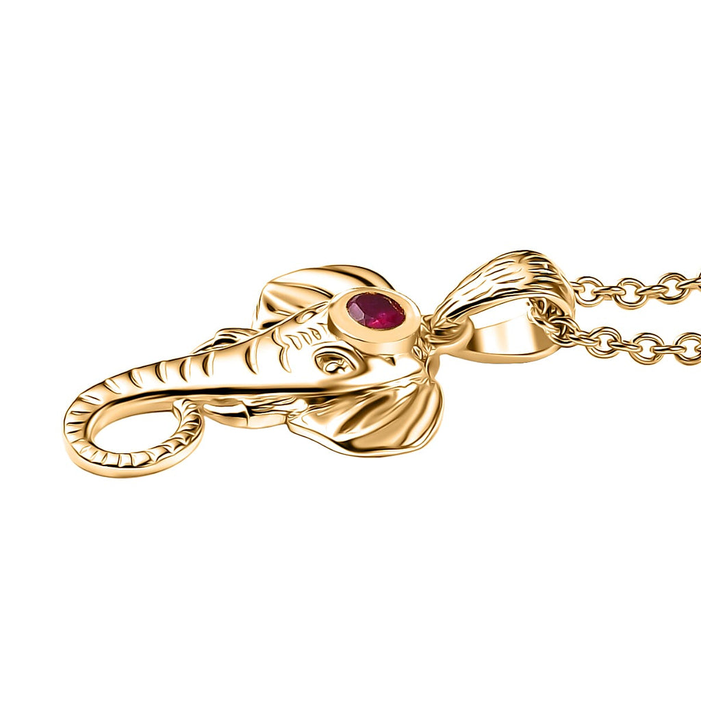 African Ruby Elephant Head Pendant with Chain (Size 20)