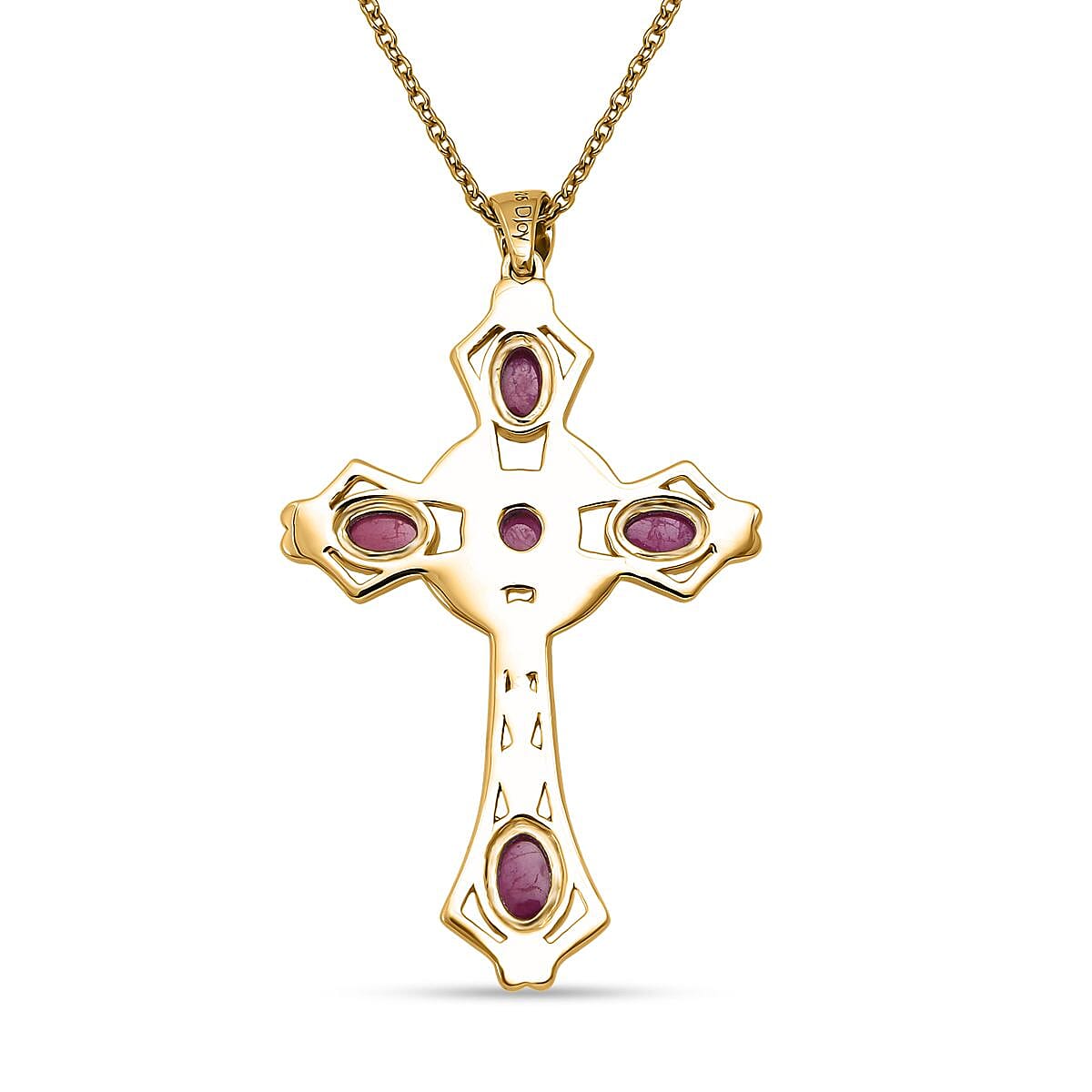 D'Joy African Ruby Cross Pendant with Chain (Size 20) in Yellow Gold Plated Sterling Silver 4.12 Ct. 4427422 4