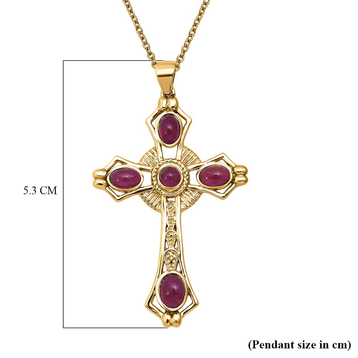 D'Joy African Ruby Cross Pendant with Chain (Size 20) in Yellow Gold Plated Sterling Silver 4.12 Ct. 4427422 5