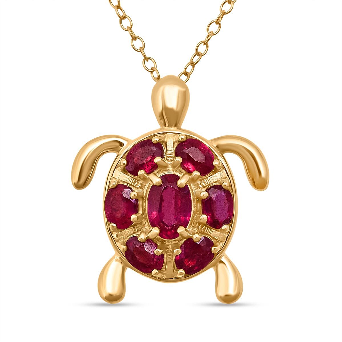 D'Joy African Ruby Turtle Pendant with Chain (Size 20) in Yellow Gold Plated Sterling Silver 2.38 Ct. 4426285 0
