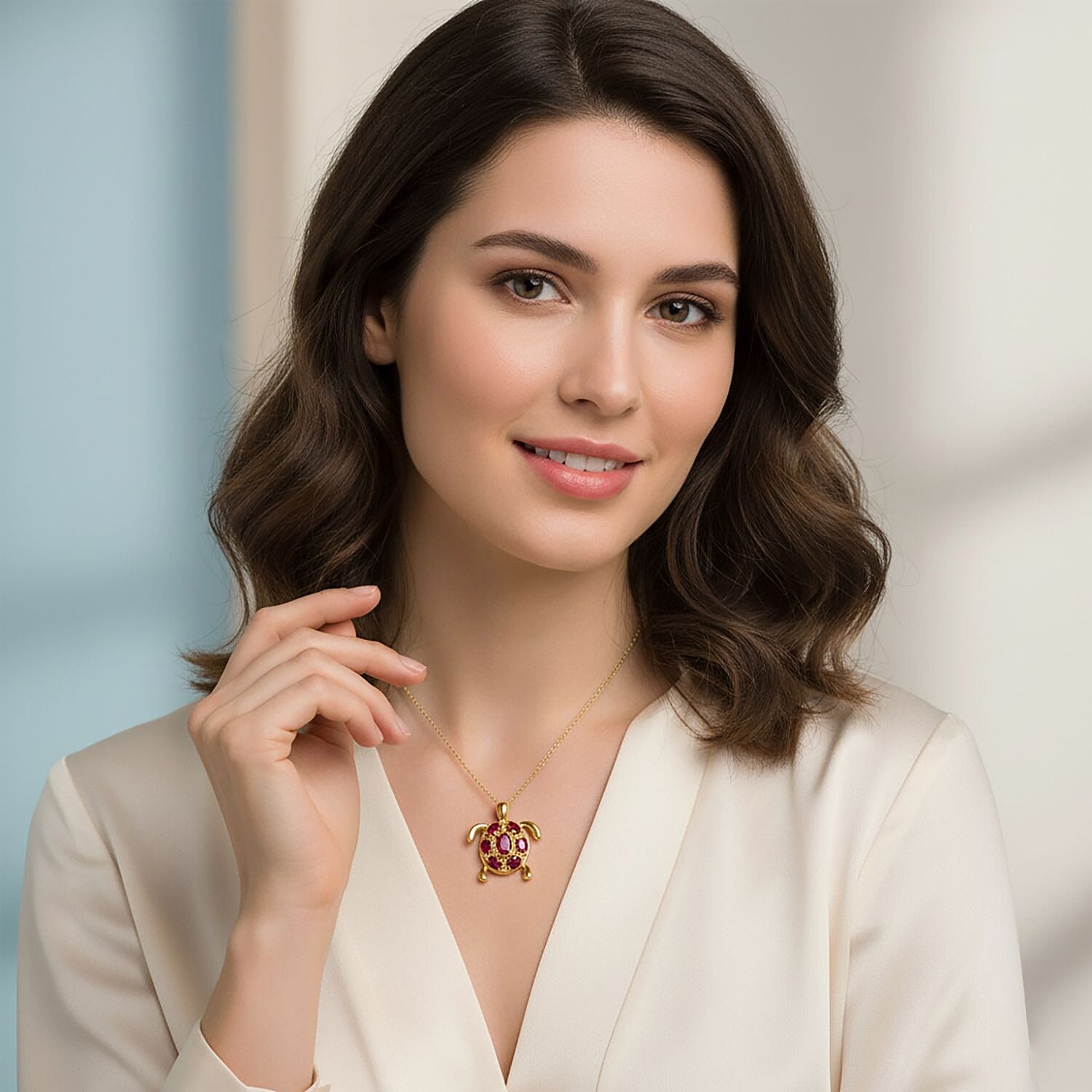 D'Joy African Ruby Turtle Pendant with Chain (Size 20) in Yellow Gold Plated Sterling Silver 2.38 Ct. 4426285 3