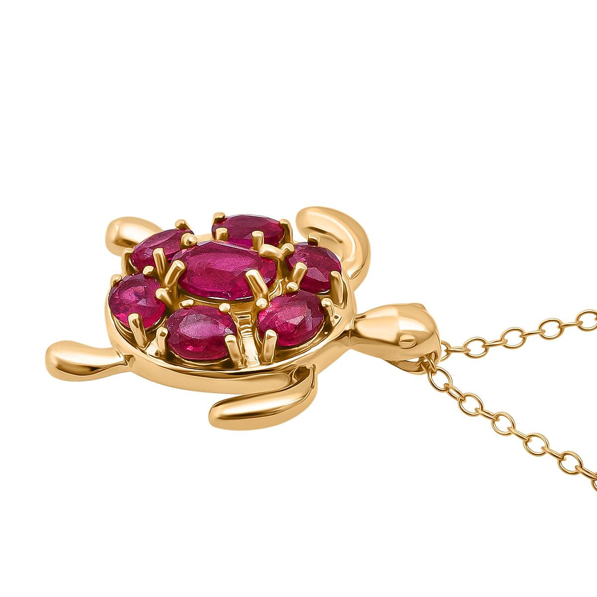 D'Joy African Ruby Turtle Pendant with Chain (Size 20) in Yellow Gold Plated Sterling Silver 2.38 Ct. 4426285 4
