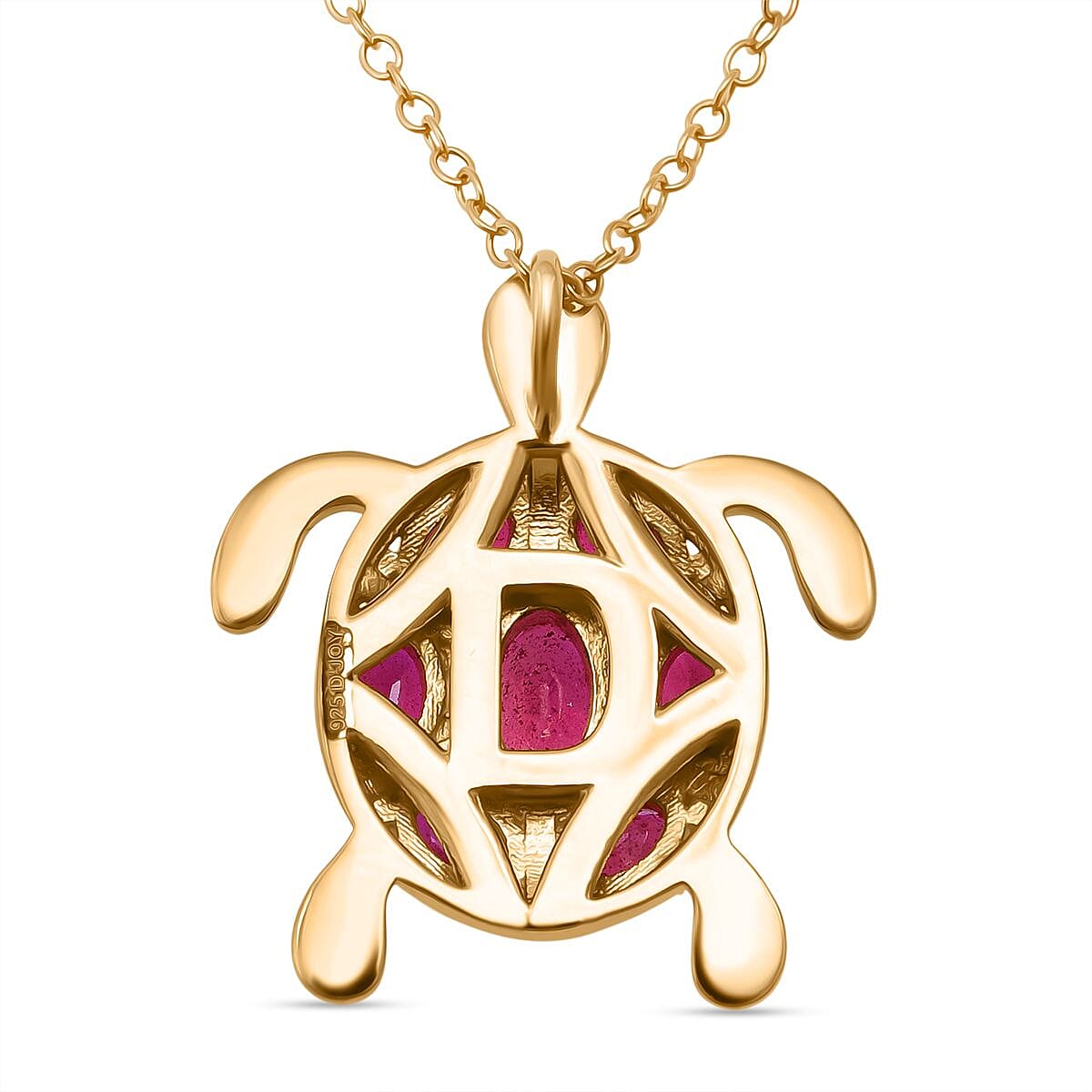 D'Joy African Ruby Turtle Pendant with Chain (Size 20) in Yellow Gold Plated Sterling Silver 2.38 Ct. 4426285 5