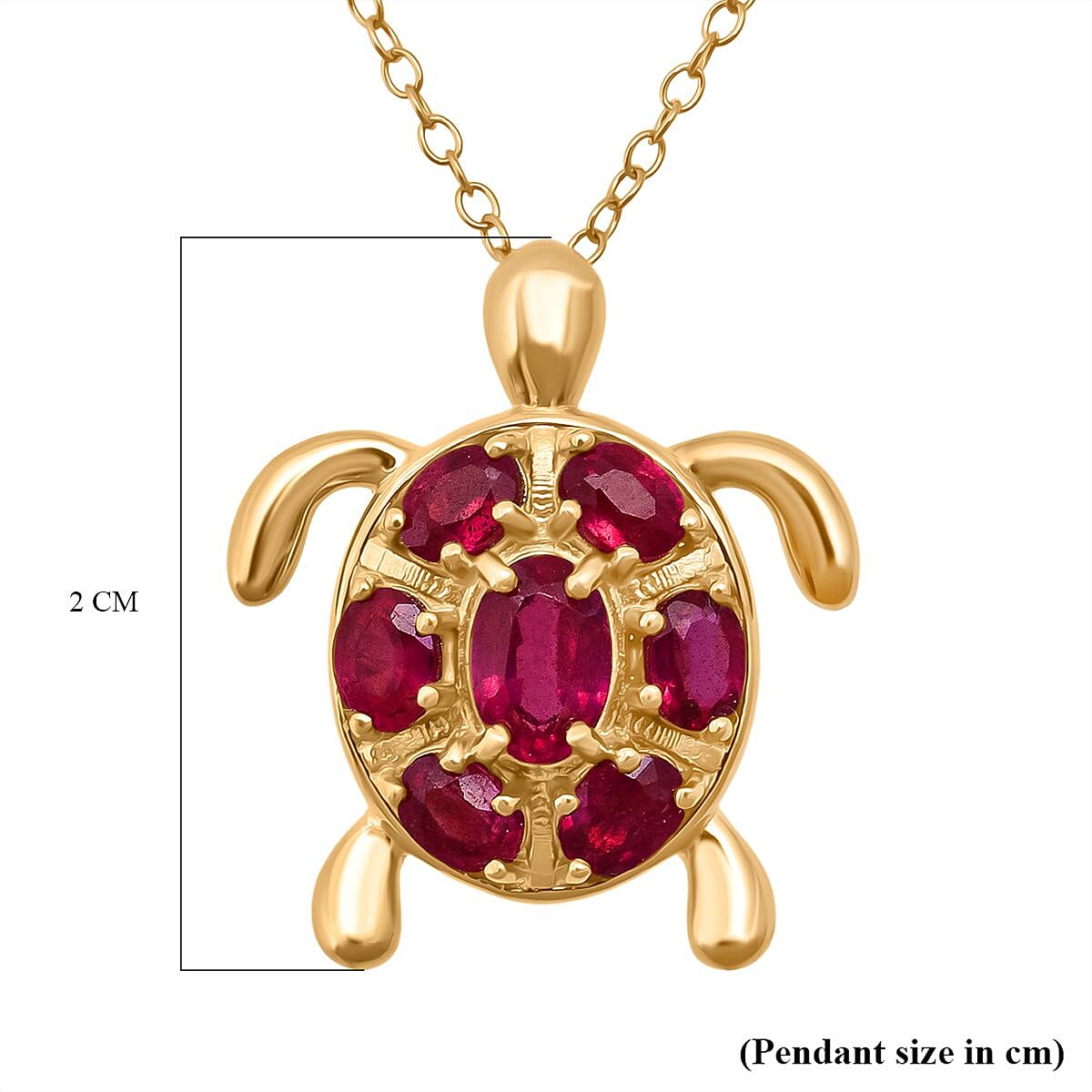 D'Joy African Ruby Turtle Pendant with Chain (Size 20) in Yellow Gold Plated Sterling Silver 2.38 Ct. 4426285 7