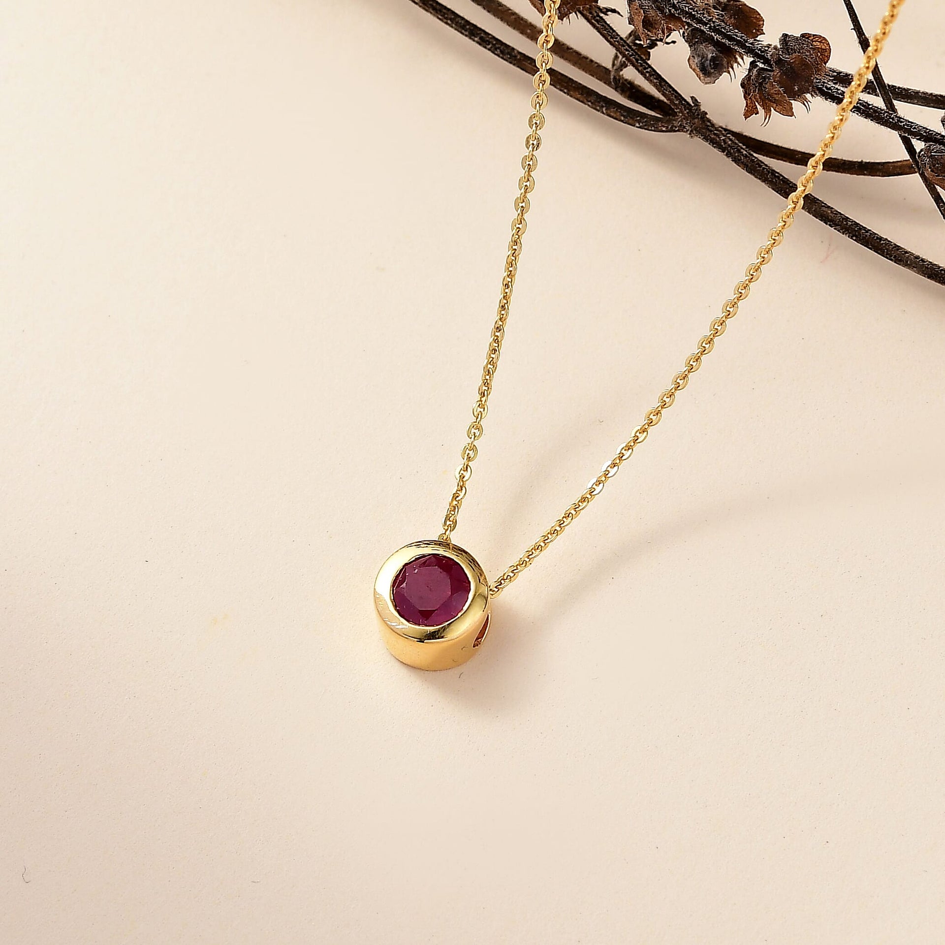 D'joy African Ruby Solitaire Pendant with Chain (Size 20) in Yellow Gold Plated Sterling Silver 1.23 Ct. 4415108 3