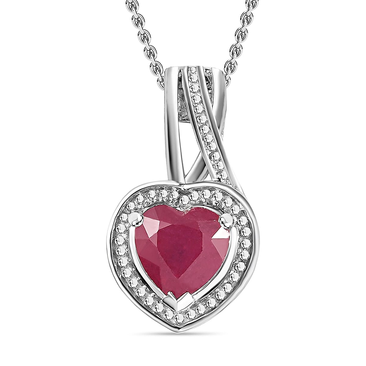 African Ruby Heart Pendant with Chain (Size 20) in Platinum Overlay Sterling Silver 1.20 Ct. 4251741 0