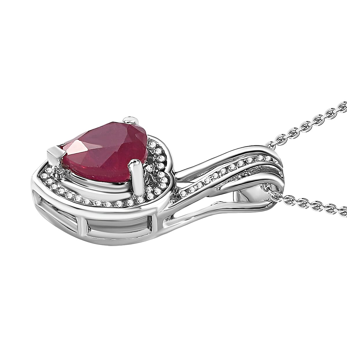 African Ruby Heart Pendant with Chain (Size 20) in Platinum Overlay Sterling Silver 1.20 Ct. 4251741 2