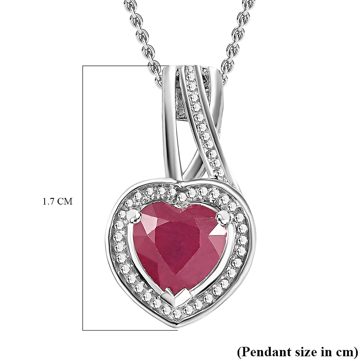 African Ruby Heart Pendant with Chain (Size 20) in Platinum Overlay Sterling Silver 1.20 Ct. 4251741 4