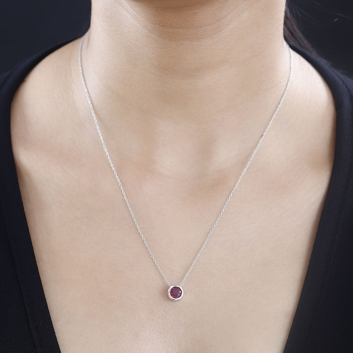 African Ruby Pendant with Chain (Size 20) in Rhodium Overlay Sterling Silver  1.300  Ct. 4270873 2
