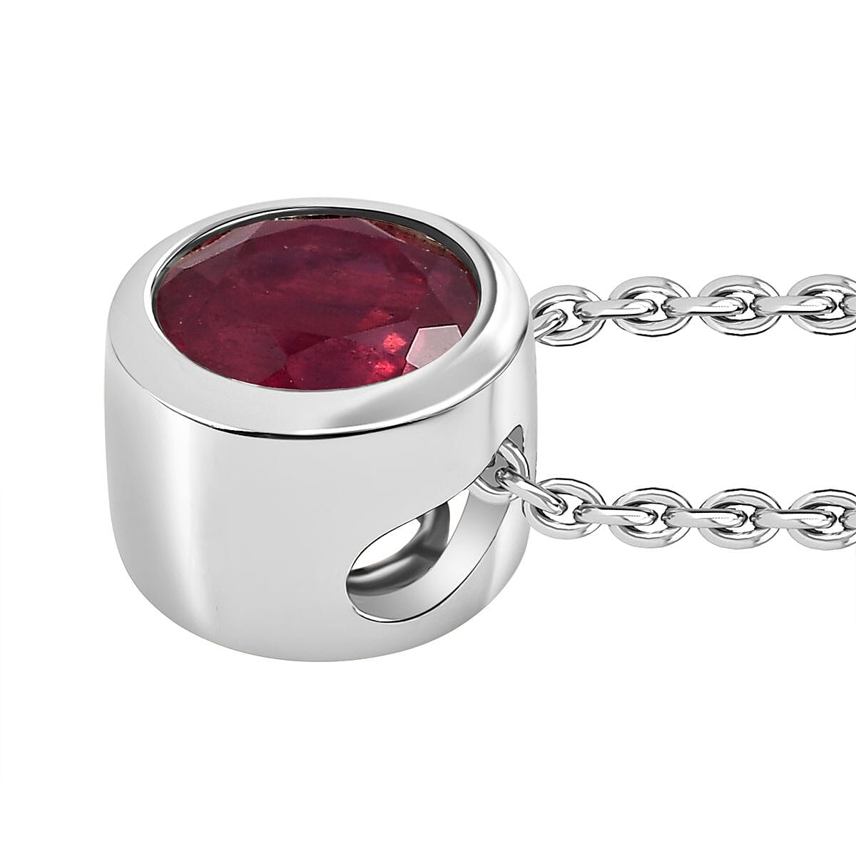 African Ruby Pendant with Chain (Size 20) in Rhodium Overlay Sterling Silver  1.300  Ct. 4270873 4