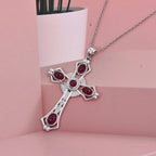 D'joy African Ruby Cross Pendant with Chain (Size 20) in Rhodium Overlay Sterling Silver 4.12 Ct.