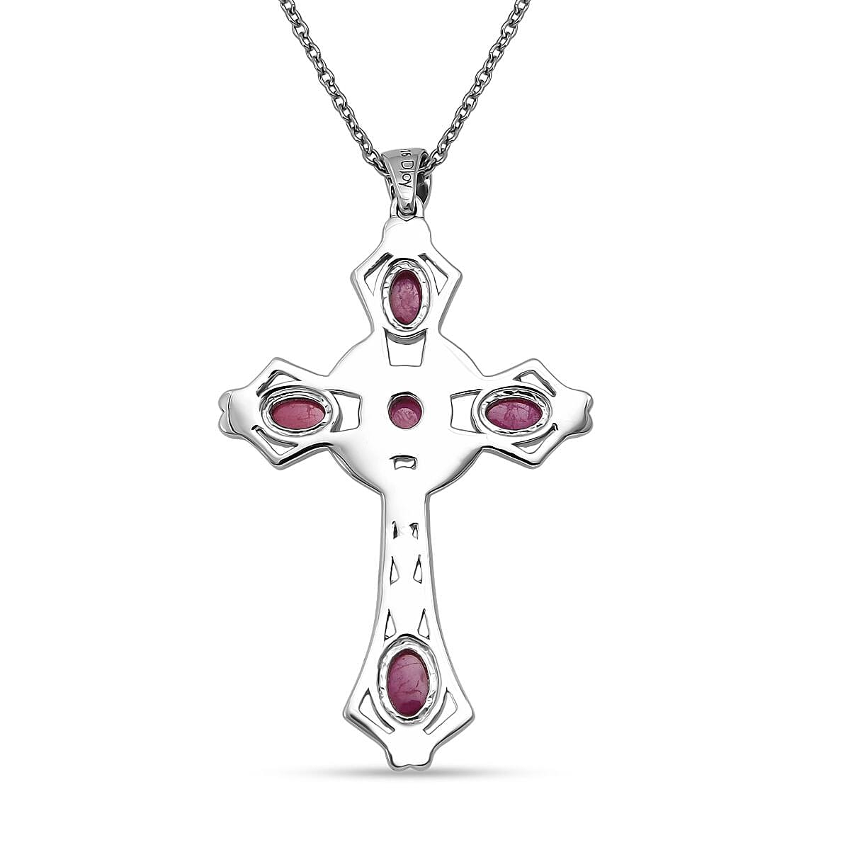 D'joy African Ruby Cross Pendant with Chain (Size 20) in Rhodium Overlay Sterling Silver 4.12 Ct. 4427415 4