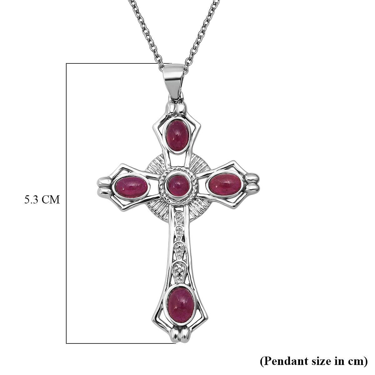 D'joy African Ruby Cross Pendant with Chain (Size 20) in Rhodium Overlay Sterling Silver 4.12 Ct. 4427415 5