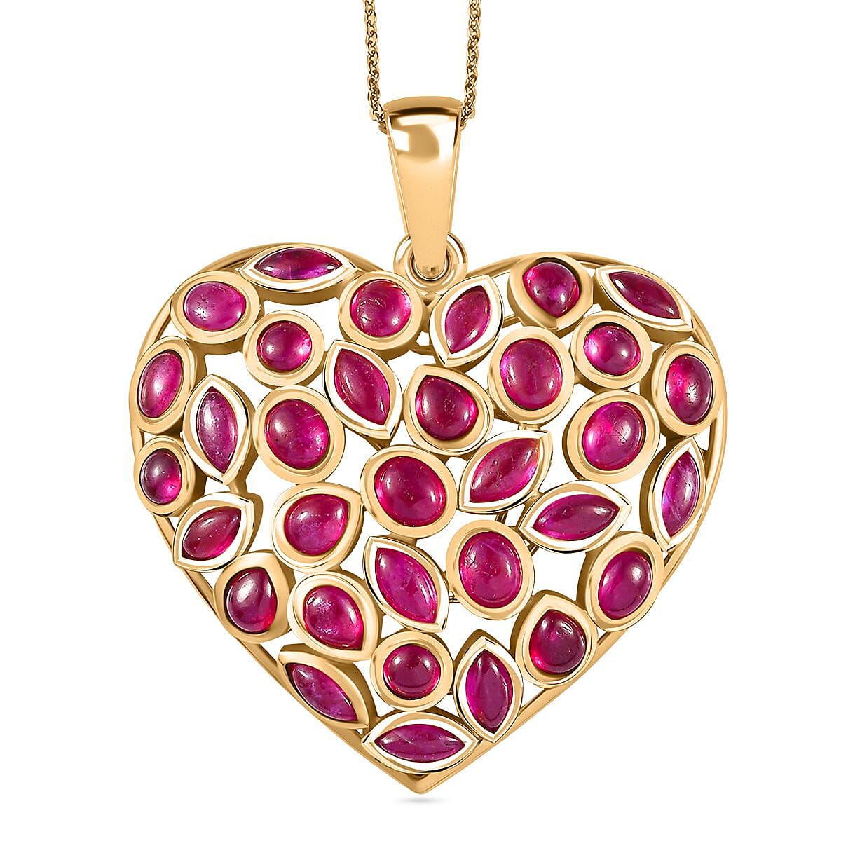 African Ruby Cluster Heart Pendant with Chain (Size 20) in Vermeil YG Plated Sterling Silver 4263222 0