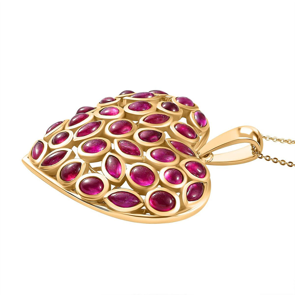 African Ruby Heart Pendant with Chain (Size 20) in 18K Vermeil YG Plated Sterling Silver 19.10 Ct.